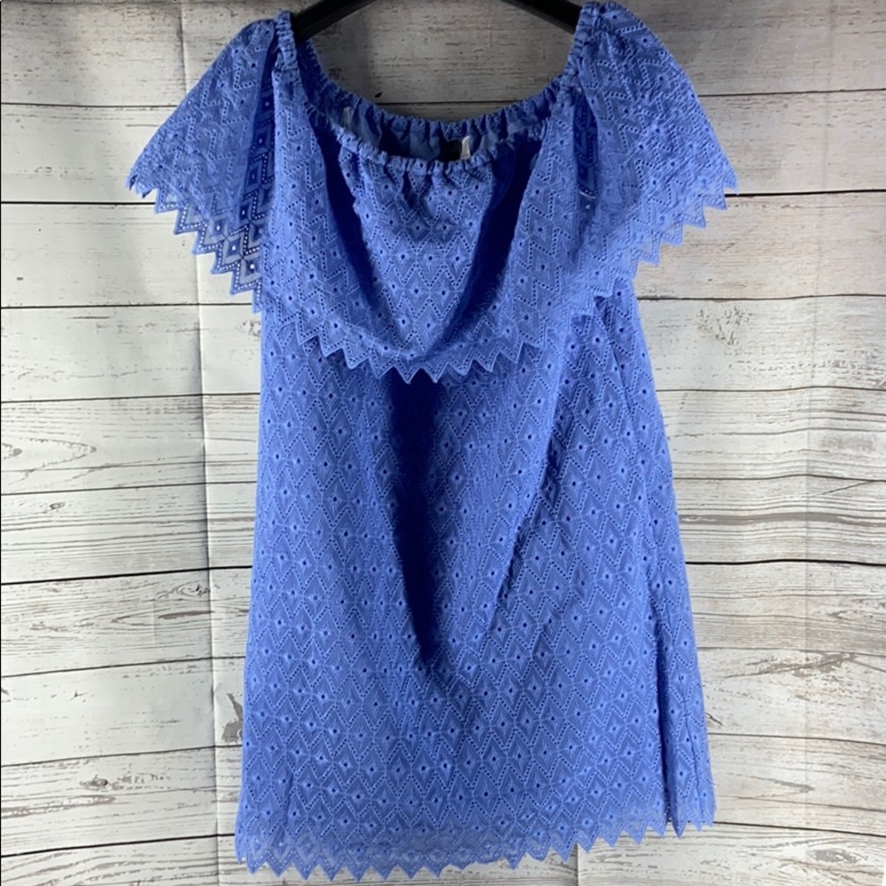 kensie Off-The-Shoulder Eyelet Dress Purple M